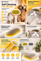 AI-generated Furruvi grooming brush feature poster; illustrative concept