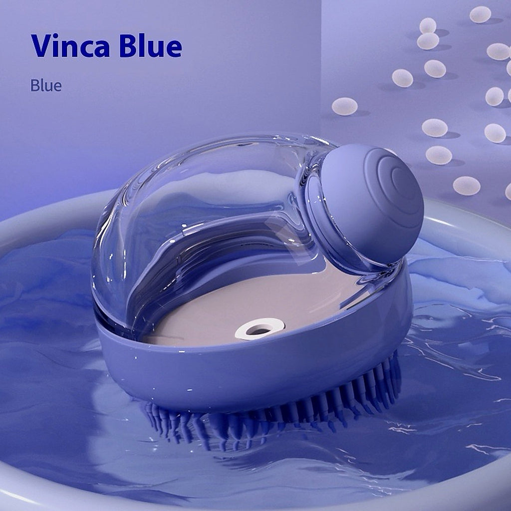 Blue silicone pet shampoo brush enhanced product photo